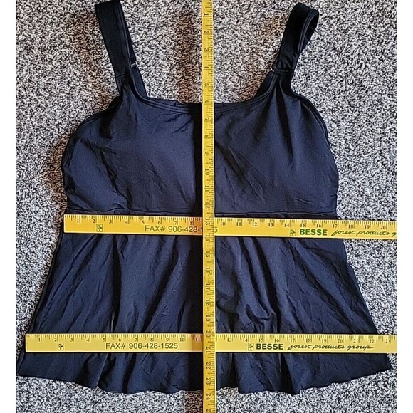 Swim Top Large D Cup 14-16 Black Scoop Neck Flutter Solid Padded Lands End S405 - Picture 2 of 7